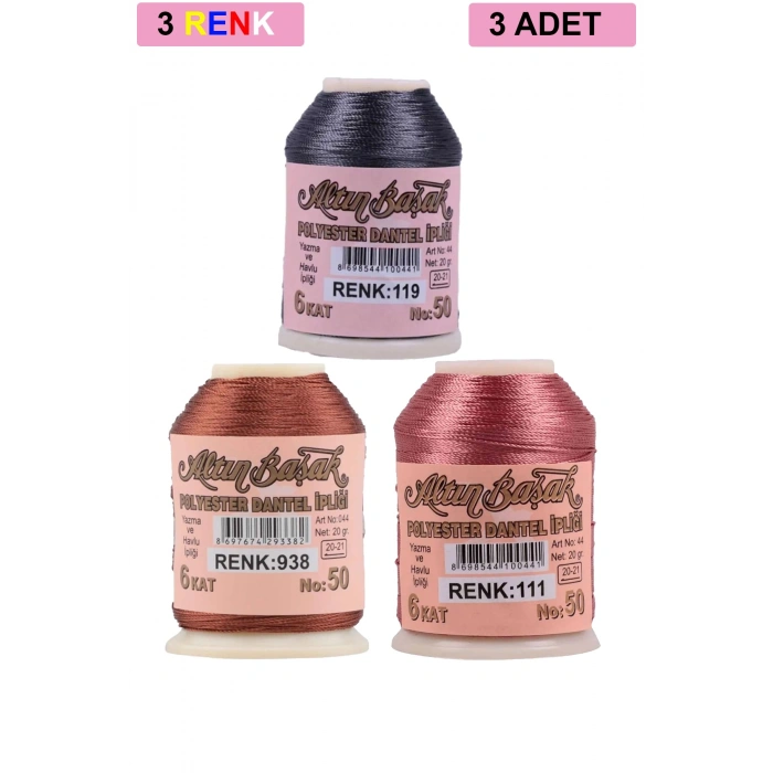 3 Adet Altınbaşak Oya ve Dantel İpi 20 gr - Royaleks - No: 938 - 111 - 119