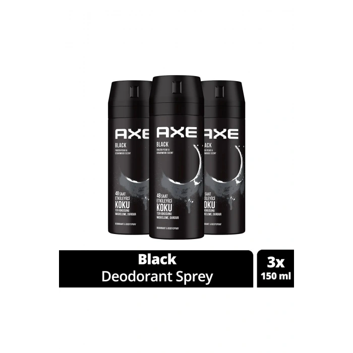 3 Adet Axe Erkek Deodorant & Bodyspray Black 48 Saat Etkileyici Koku Vücut Spreyi 150 ml