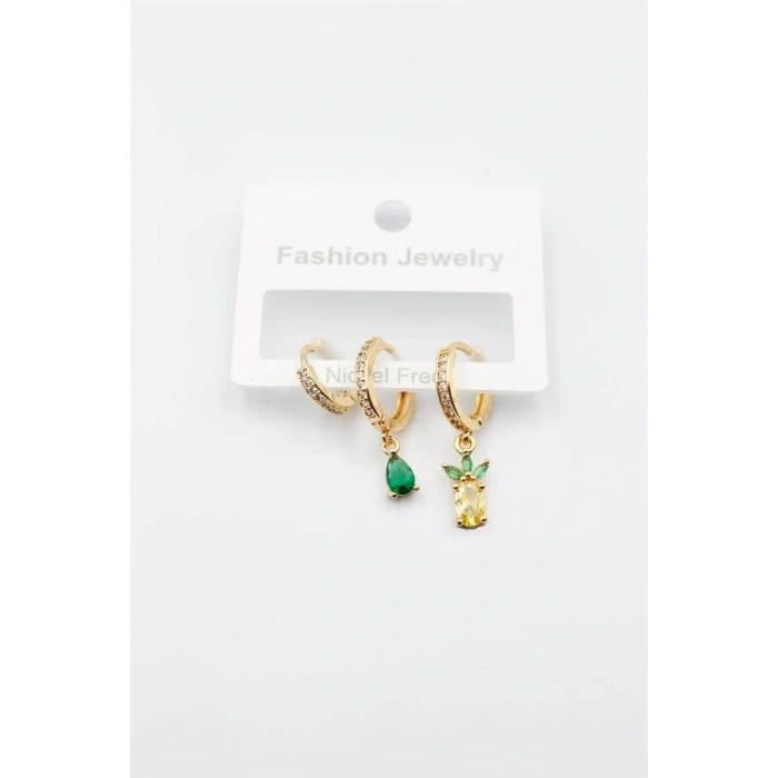 3lü Ananas Küpe - Altın