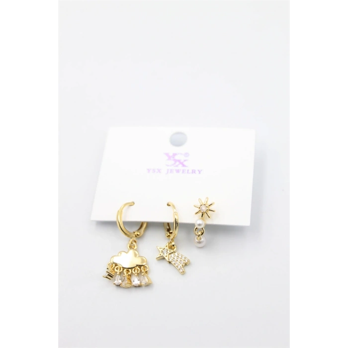 3lü Bulut Küpe - Altın