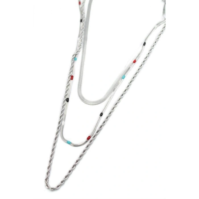 3lü Çelik Kolye - Gümüş