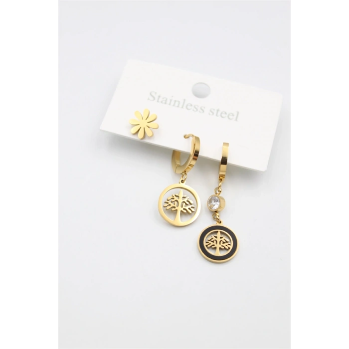 3lü Hayat Ağacı Küpe - Altın