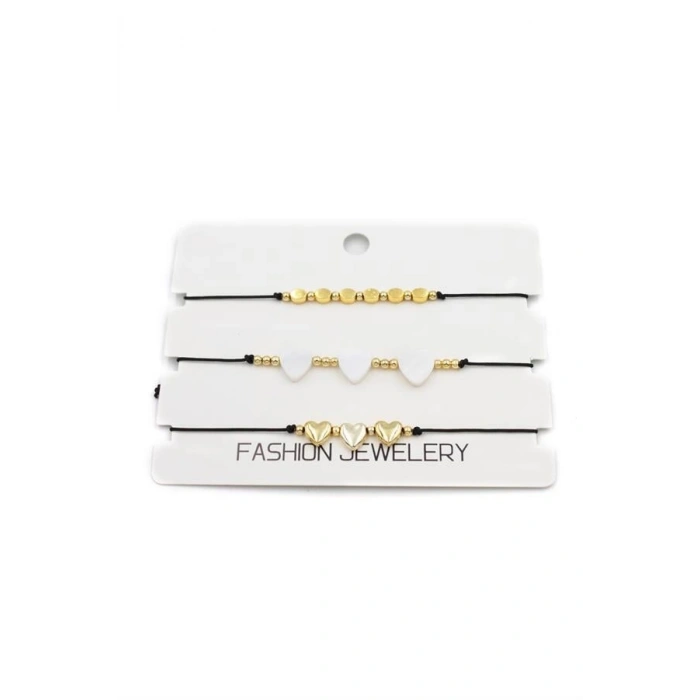 3Lü Kalp İp Bileklik - Altın