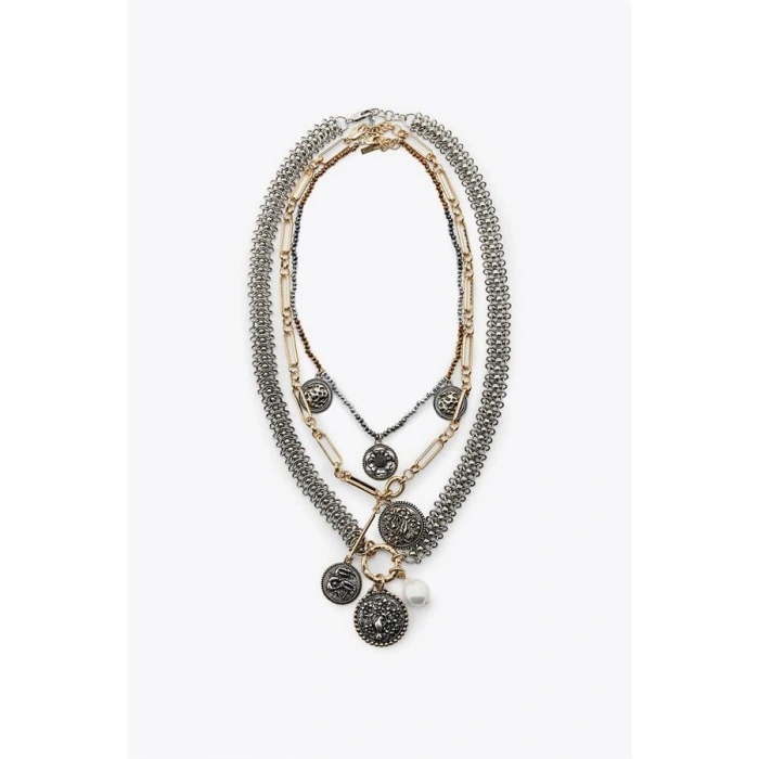 3lü Madalyon Zincir Kolye - ÇOK RENKLİ