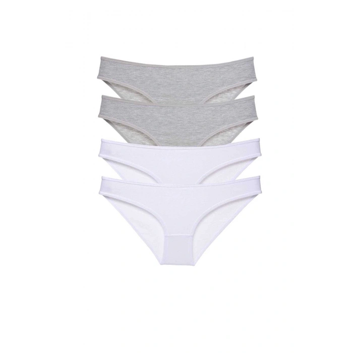 4 adet Süper Eko Set Likralı Kadın Slip Külot Gri Beyaz