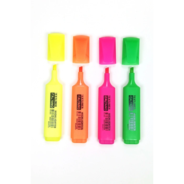 4lü Neon Renk İtalyano Fosforlu Kalem Ergonomik Tasarım Kolay Kullanım Fosforlu İşaret Kalemi