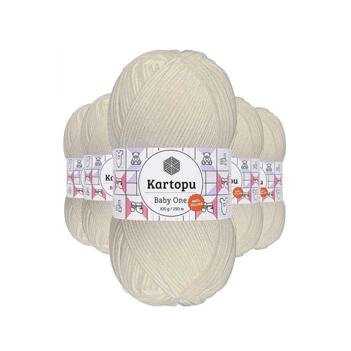 5 Adet Baby One Tüylenmeyen El Örgü İpi Yünü Kırık Beyaz K019