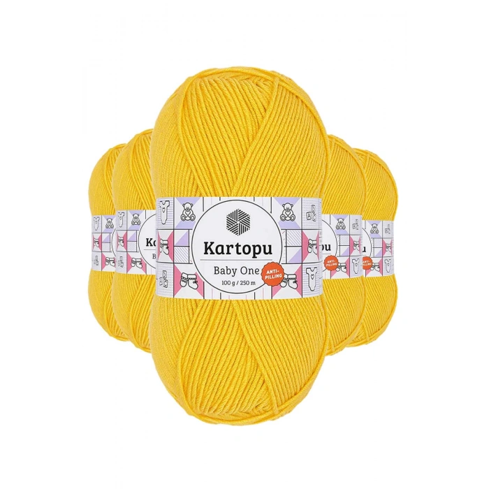 5 Adet Baby One Tüylenmeyen El Örgü İpi Yünü Sarı K154
