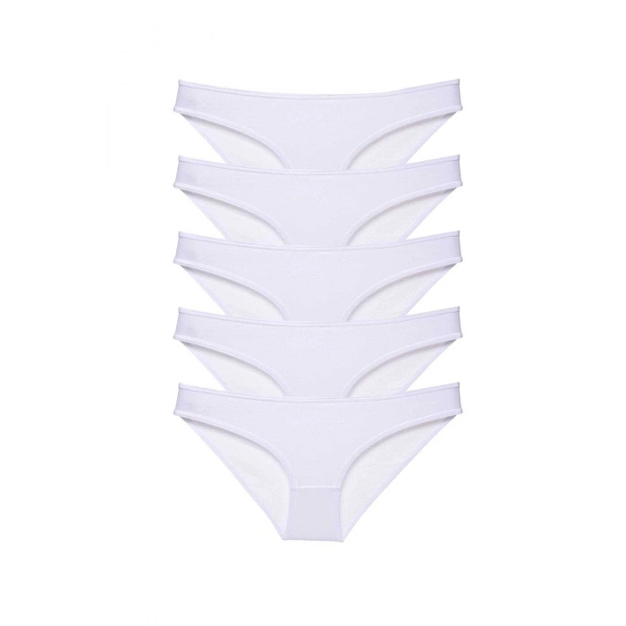 5 adet Süper Eko Set Likralı Kadın Slip Külot Beyaz