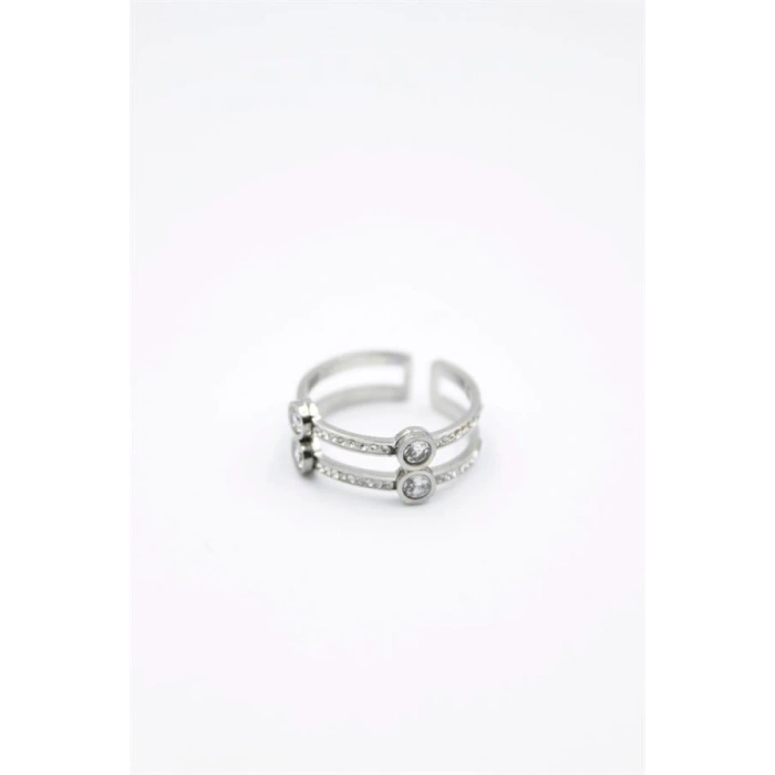 6lı İkili Taşlı Yüzük - Gümüş