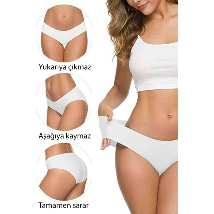 7 Adet Kadın Dikişsiz Lazer Kesim Esnek İz yapmayan Külot Beyaz
