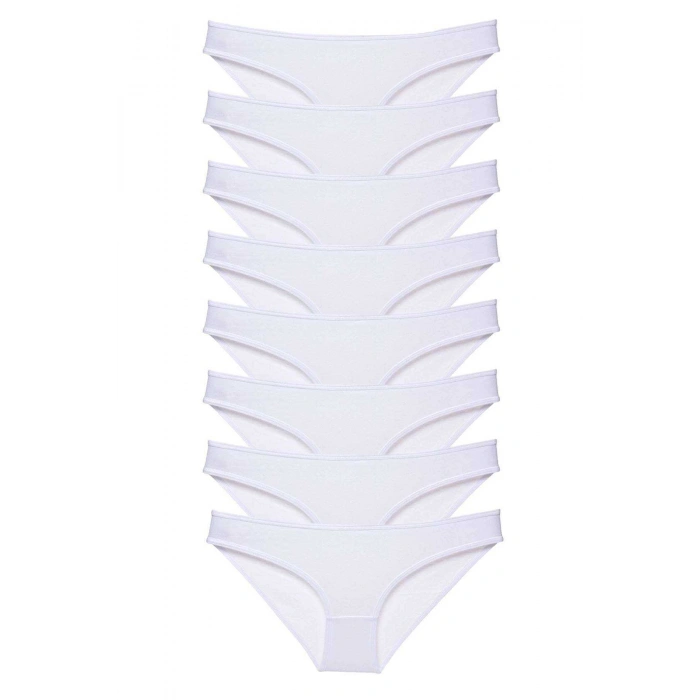 8 adet Süper Eko Set Likralı Kadın Slip Külot Beyaz