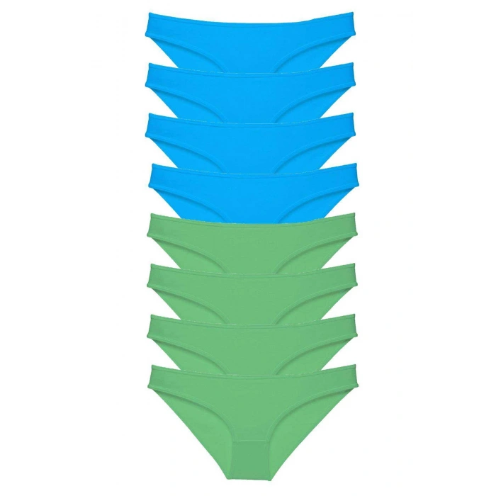 8 adet Süper Eko Set Likralı Kadın Slip Külot Yeşil ve Mavi