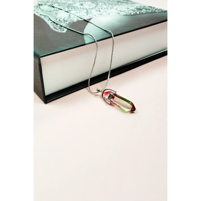 Anyolit 2 Doğal Taşı Zincirli El Yapımı Tasarımlı Kolye Uç: 3,5 cm Zincir: 20 cm Kutulu