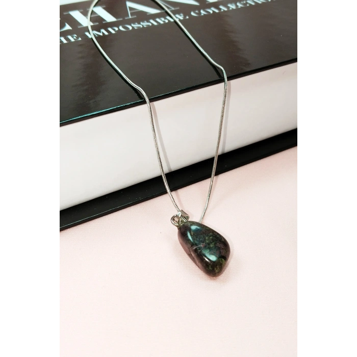 Anyolit Doğal Taşı Zincirli El Yapımı Kolye Uç: 2 cm Zincir: 20 cm Kutulu