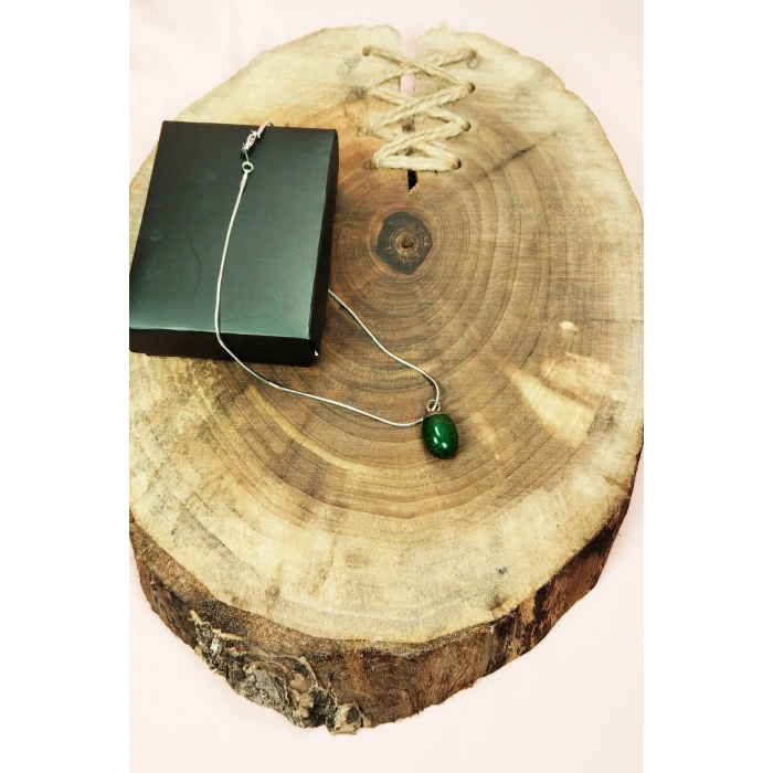 Aventurin Doğal Taşı Zincirli El Yapımı Kolye Uç: 2 cm Zincir: 20 cm Kutulu