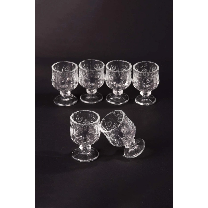Ayaklı Kahve Yanı Bardağı Kristal Kesim Shot Bardak 7cm x 4 cm 6 Lı Set