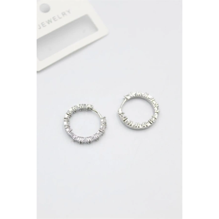 Baget Taşlı Küpe - Beyaz