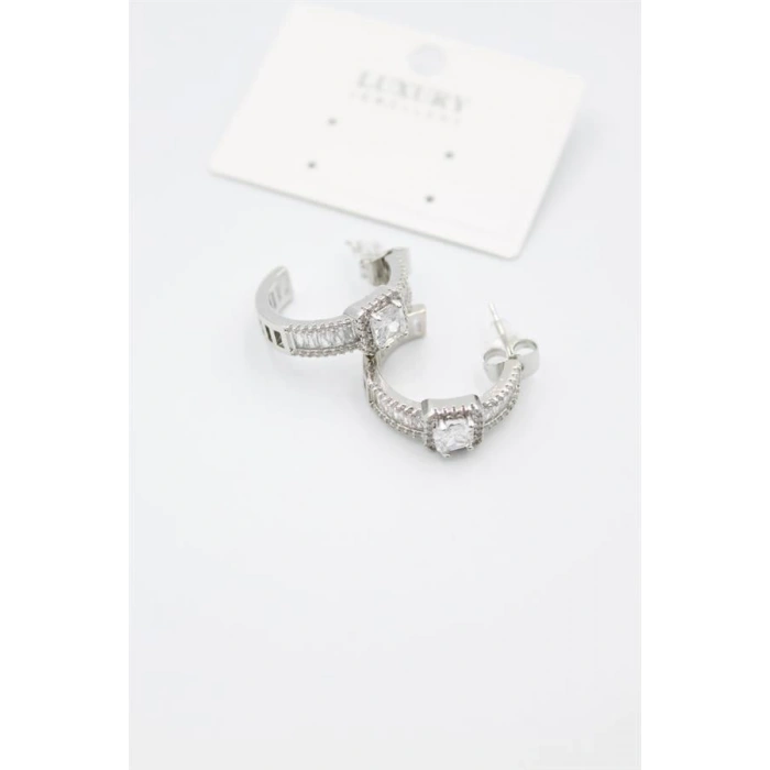 Baget Taşlı Küpe - Gümüş