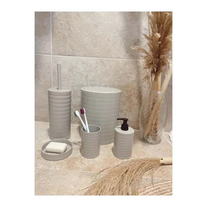 Banyo Seti 5li Krem Çöp Kovası Wc Fırçalık Sıvı Sabunluk Katı Sabunluk
