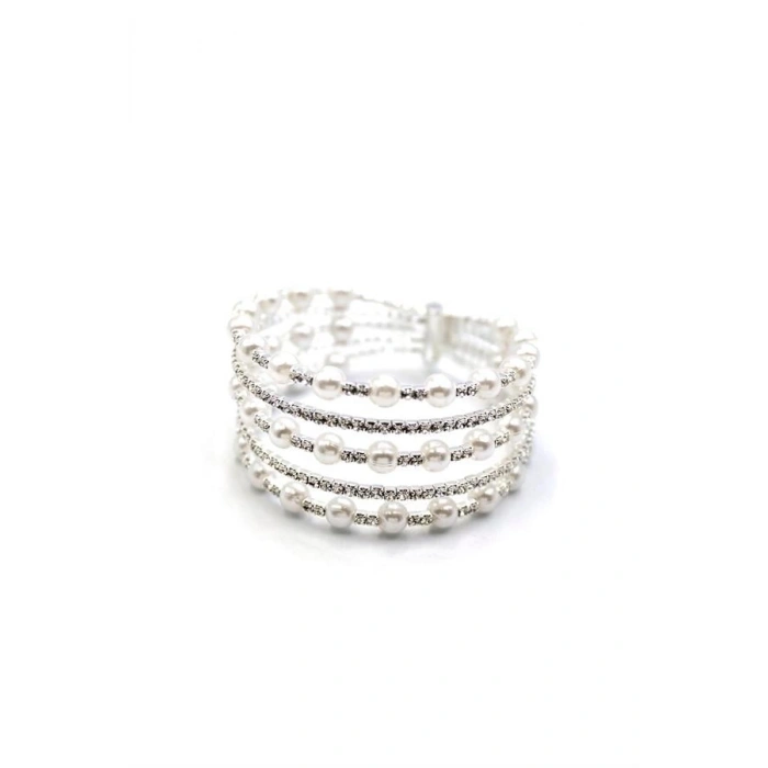 Beş Sıra İncili Su Yolu Bileklik - Gümüş