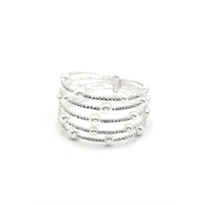 Beş Sıra İncili Su Yolu Bileklik - Gümüş