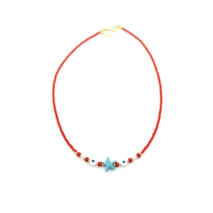 Boncuk Deniz Yıldzı Kolye - Kırmızı