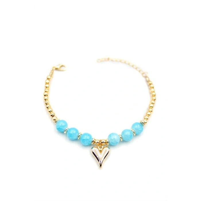 Boncuklu Kalp Bileklik - Mavi