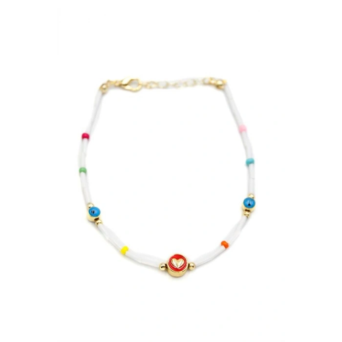 Boncuklu Kalp  Halhal - Kırmızı