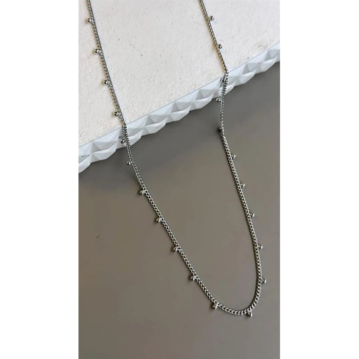 Boncuklu Zincir Kolye - Gümüş