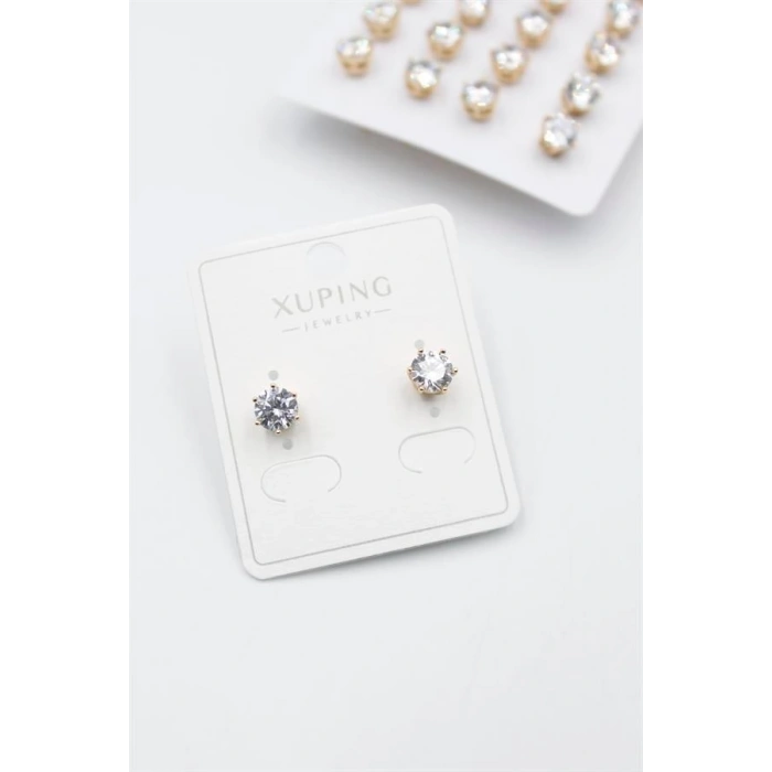 Büyük Boy Zirkon Taşlı Tektaş  Küpe - Altın