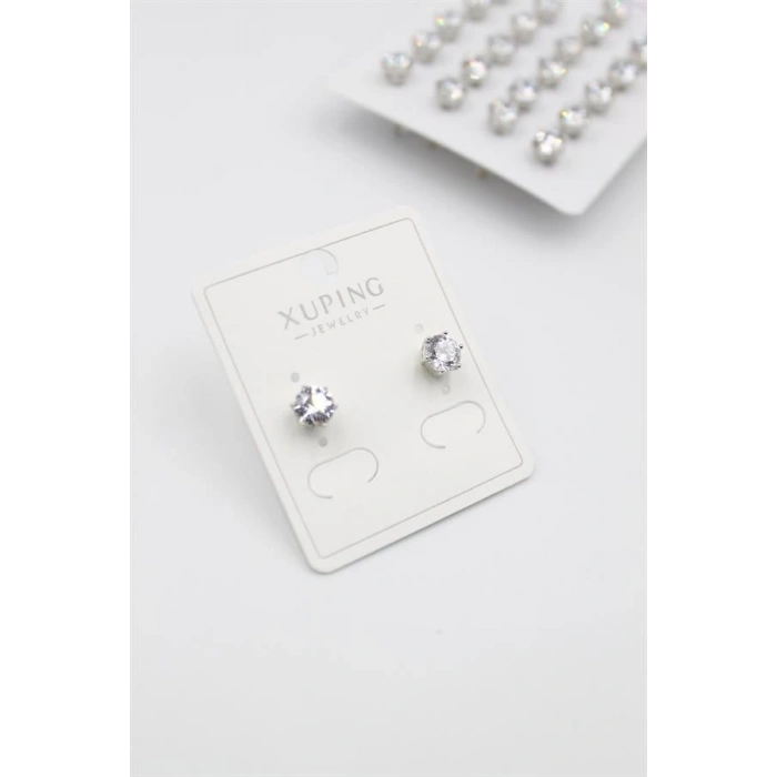 Büyük Boy Zirkon Taşlı Tektaş  Küpe - Gümüş