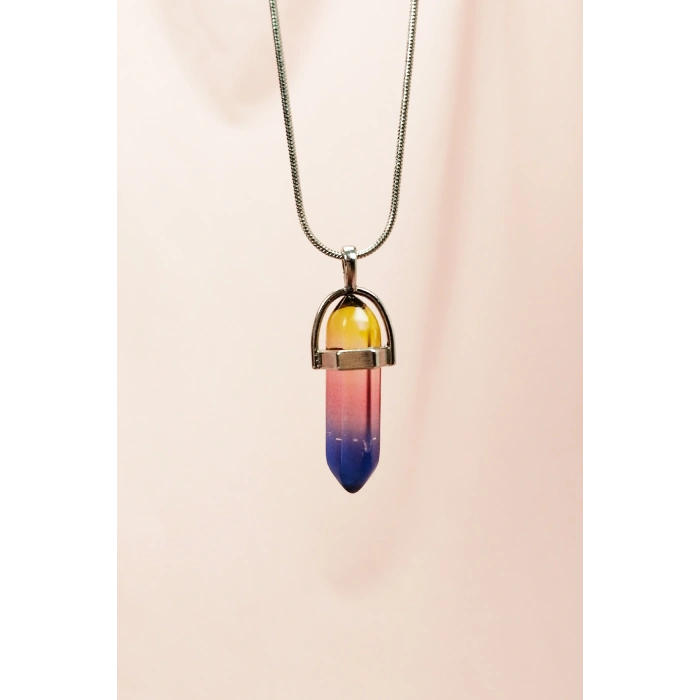 Çakra Doğal Taşı Zincirli El Yapımı Tasarımlı Kolye Uç: 3,5 cm Zincir: 20 cm Kutulu