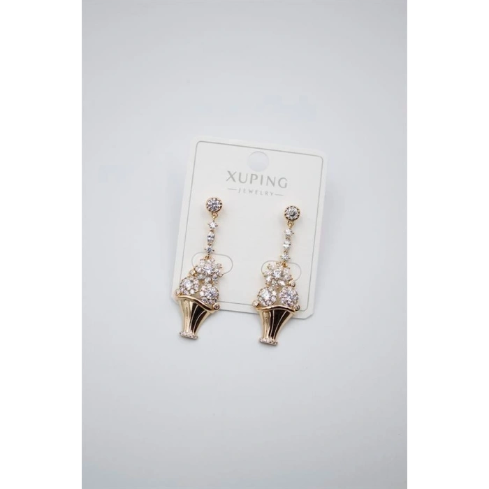 Çiçek Buketi Küpe - Altın