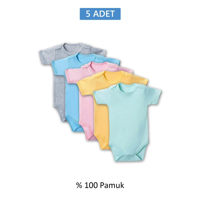 Çok Renkli Yarım Kol Body Zıbın 2-7 YAŞ Çocuklar İçin (5 ADET) Alttan Çıtçıtlı Özel Gereksinimli