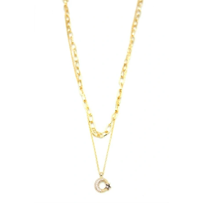 Çoklu Ay Yıldız Kolye - Altın