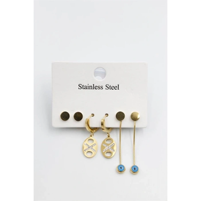 Çoklu Nazar Küpe - Altın