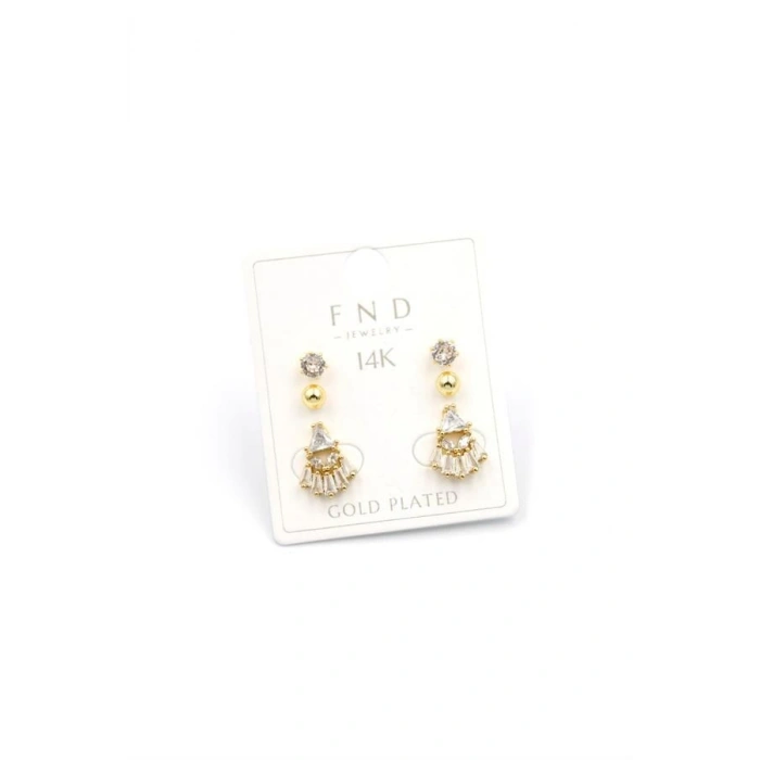 Çoklu Taşlı Küpe - Altın