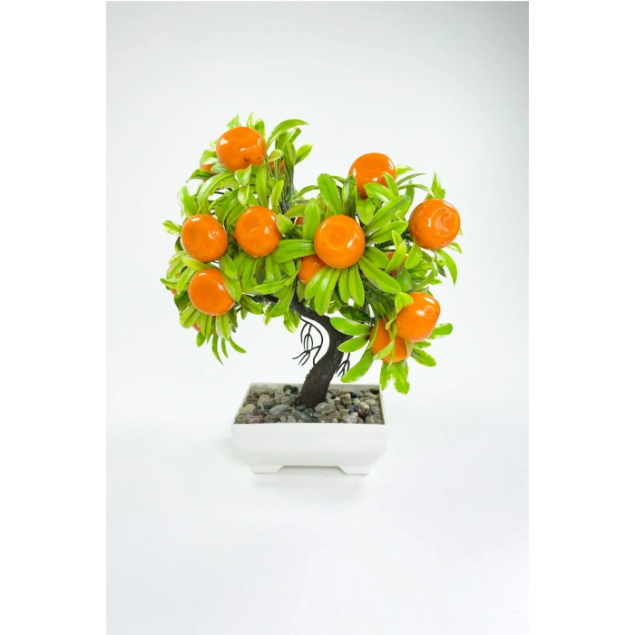 Dekor Ağaç Portakal Ağacı Saksılı Dekoratif Ağaç Biblo 24x13 cm