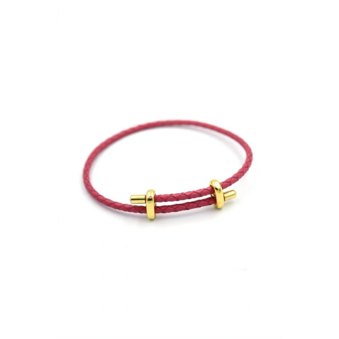 Deri Hasır Bileklik - Fuşya