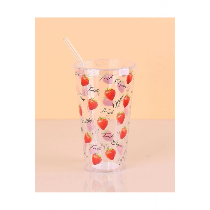 Desenli Plastik Pipetli Bardak 16 Cm 1 Adet Royaleks-ENF-040