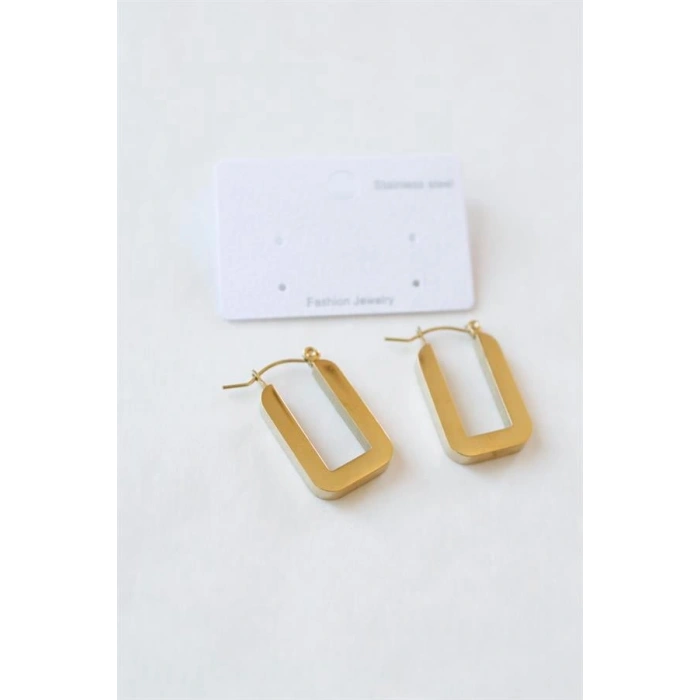 Dikdörtgen Çelik  Küpe - Altın