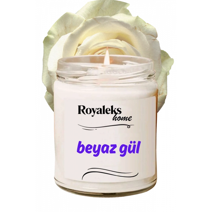 Doğal Özel Seri Kokulu Dekoratif Kavanoz Mum 210 cc - Beyaz Gül - RYL