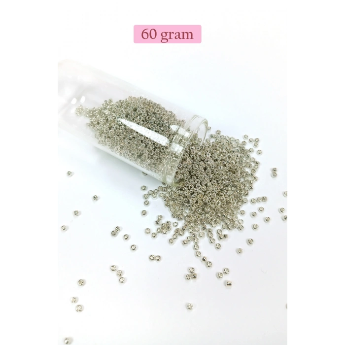 Dökme Cam Kum Boncuk (11/0) 2 mm - 60 Gram -  Gümüş - BNC057