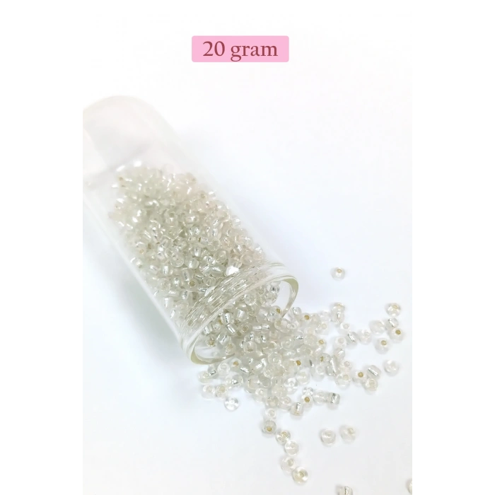 Dökme Cam Kum Boncuk (8/0) 3 mm - 20 Gram - Şeffaf Gümüş - BNC160