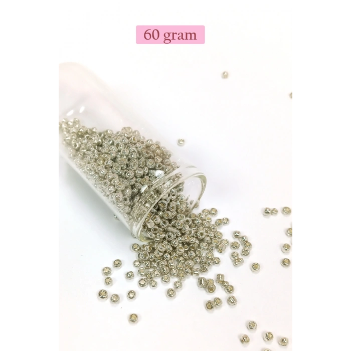 Dökme Cam Kum Boncuk (8/0) 3 mm - 60 Gram - Parlak Gümüş - BNC188