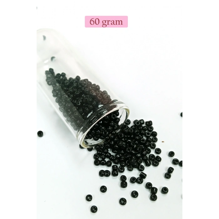Dökme Cam Kum Boncuk (8/0) 3 mm - 60 Gram - Parlak Siyah - BNC211