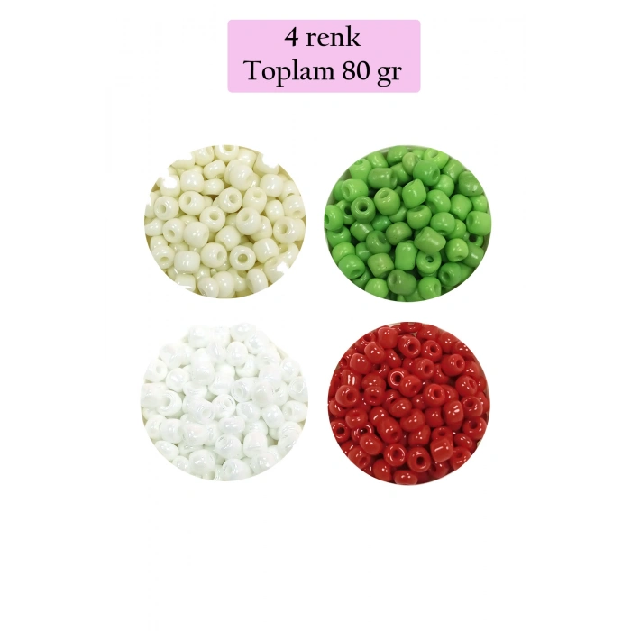 Dökme Cam Kum Boncuk Büyük Boy (6/0) 4 mm - 4 Renk - Toplam 80 Gram - BNC407