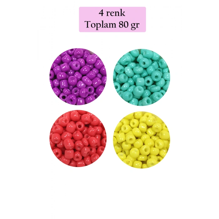 Dökme Cam Kum Boncuk Büyük Boy (6/0) 4 mm - 4 Renk - Toplam 80 Gram - BNC411