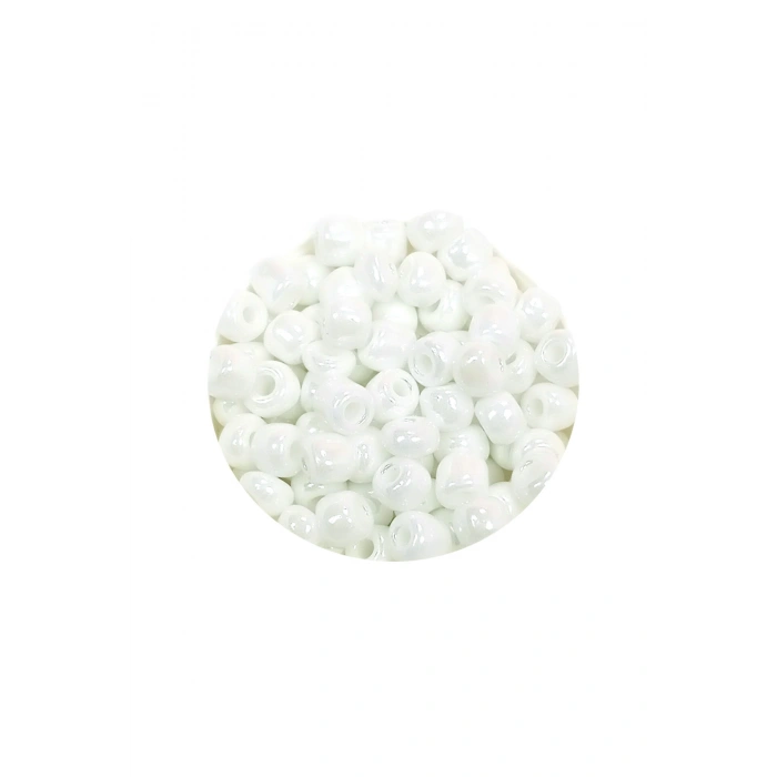 Dökme Cam Kum Boncuk Büyük Boy (6/0) 4 mm - 60 Gram - Kar Beyaz - BNC109